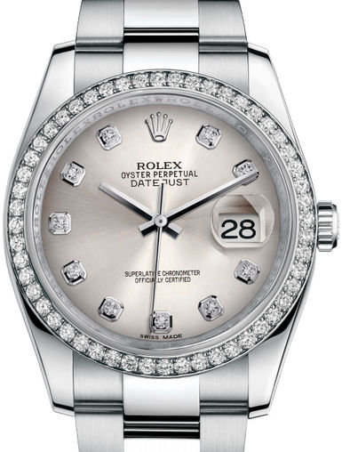116244 Silver set with diamonds Oyster Bracelet Rolex Datejust 36