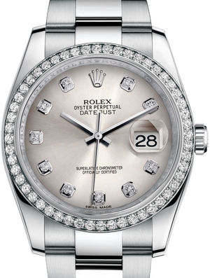 116244 Silver set with diamonds Oyster Bracelet Rolex Datejust 36