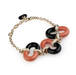 rose gold bracelet with diamonds, red coral, onyx Verdi Gioielli Rock-n-Roll