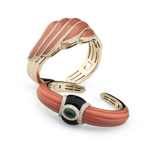 rose gold bangles diamonds, coral, emeralds Verdi Gioielli Rock-n-Roll