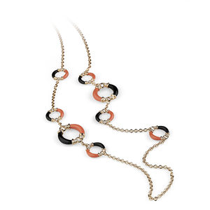 rose gold necklace diamonds, red coral, onyx Verdi Gioielli Rock-n-Roll