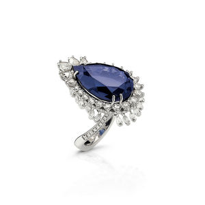 White gold ring diamond and central tanzanite Verdi Gioielli Blues