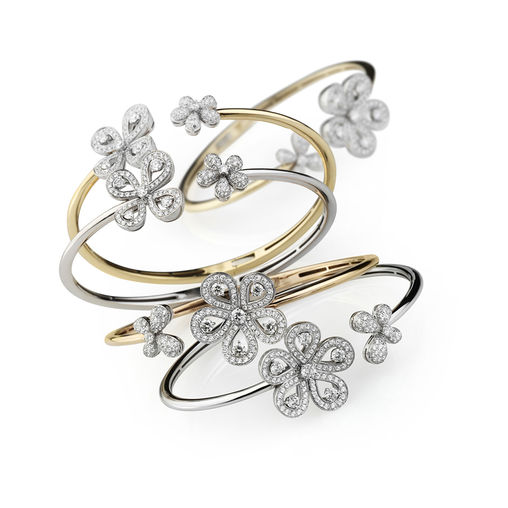 White and rose gold flower bangles with diamonds Verdi Gioielli Pop