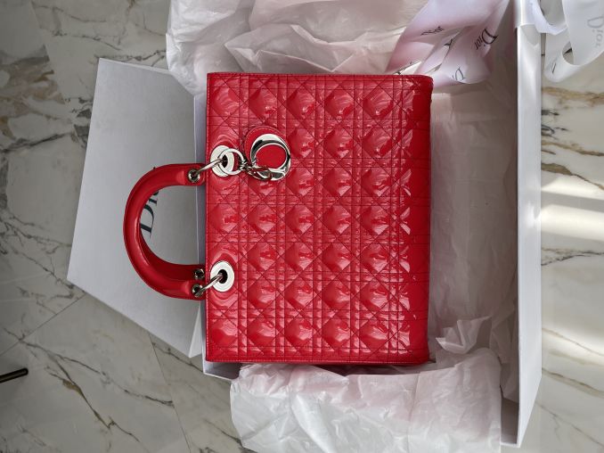 Red Cannage Quilted Patent Leather Dior Bags